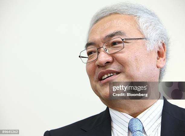 Norio Sasaki, president of Toshiba Corp., speaks during a group interview in Tokyo, Japan, on Friday, June 19, 2009. Sasaki pledged to revive...