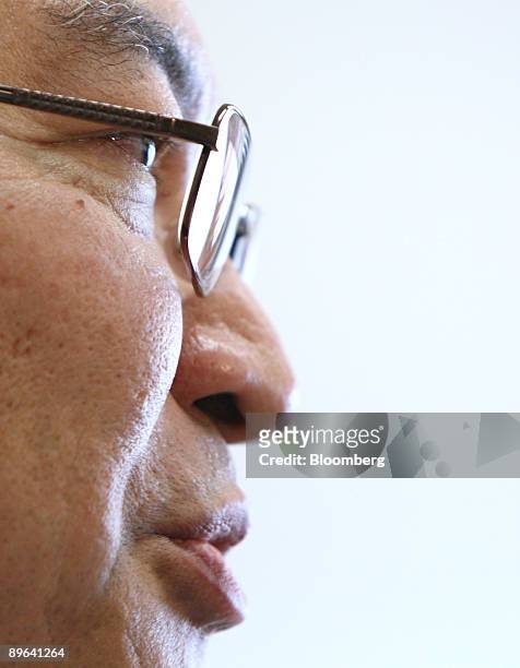Norio Sasaki, president of Toshiba Corp., speaks during a group interview in Tokyo, Japan, on Friday, June 19, 2009. Sasaki pledged to revive...