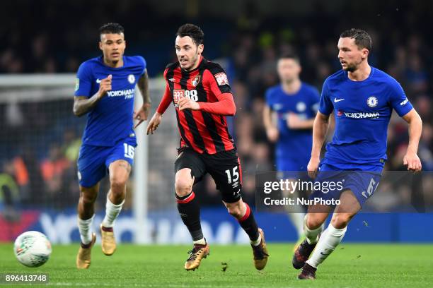 Chelsea Midfielder Danny Drinkwater and Bournemouth's Adam Smith during the Carabao Cup Quarter - Final match between Chelsea and AFC Bournemouth at...