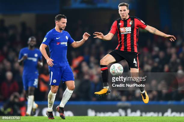 Bournemouth's Dan Gosling controls the ball from Chelsea Midfielder Danny Drinkwater during the Carabao Cup Quarter - Final match between Chelsea and...