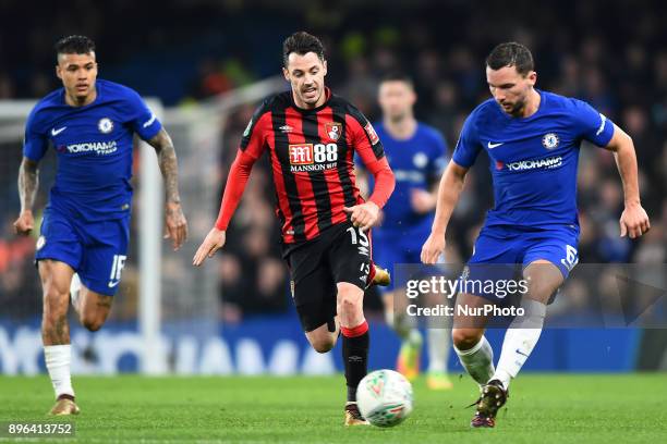 Bournemouth's Adam Smith chases down Chelsea Midfielder Danny Drinkwater during the Carabao Cup Quarter - Final match between Chelsea and AFC...