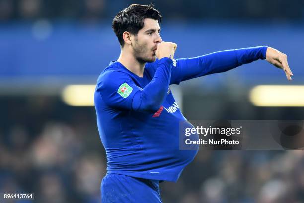 Chelsea Forward Alvaro Morata celebrates his goal during the Carabao Cup Quarter - Final match between Chelsea and AFC Bournemouth at Stamford...