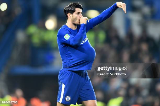 Chelsea Forward Alvaro Morata celebrates his goal during the Carabao Cup Quarter - Final match between Chelsea and AFC Bournemouth at Stamford...