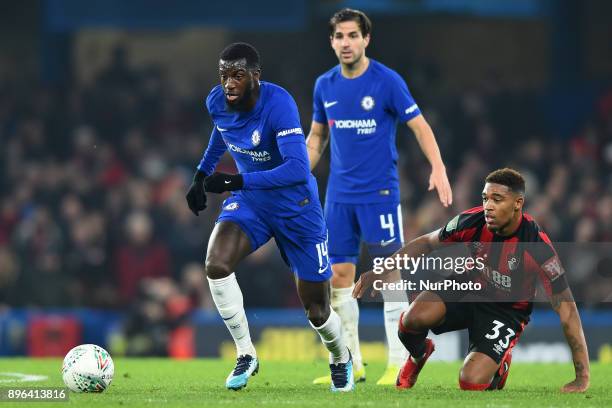 Chelsea Midfielder Tiemoue Bakayoko gets away from Bournemouth's Jordon Ibe during the Carabao Cup Quarter - Final match between Chelsea and AFC...