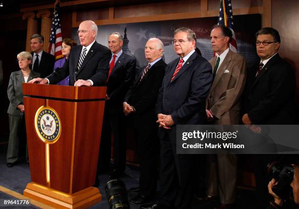 Sen. Patrick Leahy talks to reporters after the Senate confirmed judge Sonia Sotomayor making her the next Supreme Court Justice, on Capitol Hill...