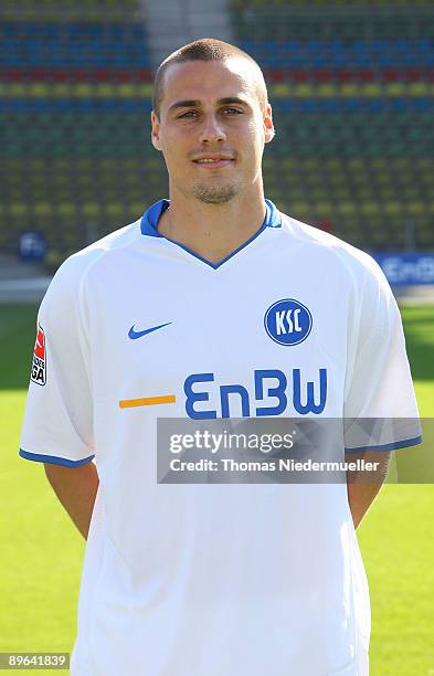 Timo Staffeldt poses during the Bundesliga second team presentation of Karlsruher SC at the Wildpark stadium on August 06, 2009 in Karlsruhe, Germany.