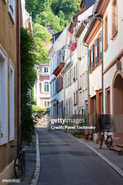 narrow street in heidelberg old town, germany, 2017 - heidelberg tyskland bildbanksfoton och bilder