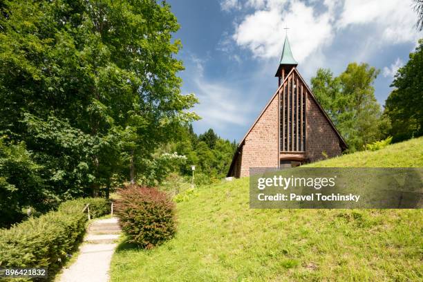 modern church at allerheiligen waterfall trail, black forest, germany - allerheiligen stock pictures, royalty-free photos & images