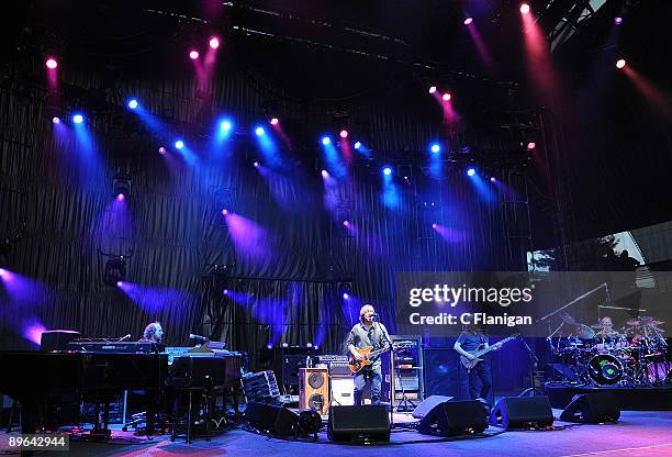 Keyboardist Page McConnell, Guitarist Trey Anastasio, Bassist Mike Gordon and Drummer Jon Fishman of Phish perform at Shoreline Amphitheatre on...