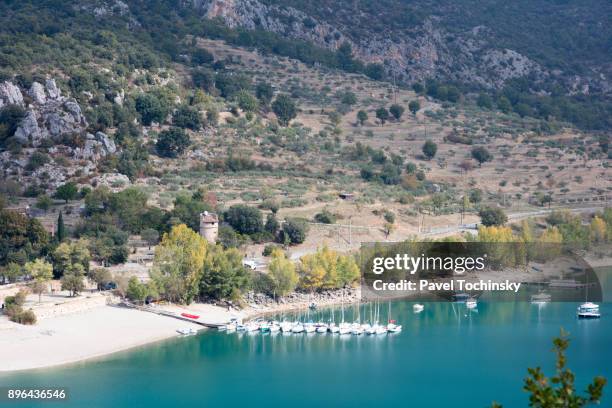 marina on the sainte-croix-du-verdon lake, gorges du verdon, provence, france - croix de guerre stock pictures, royalty-free photos & images