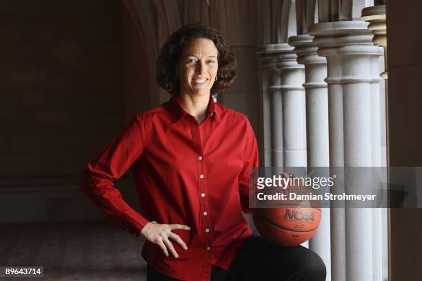 Where Are They Now: Portrait of former UConn player Wendy Davis on Trinity College campus. Davis is the head coach of Trinity women's college...