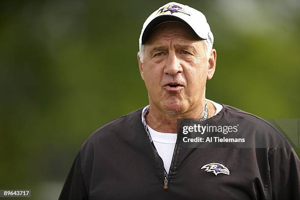 Closeup of Baltimore Ravens defensive coordinator Greg Mattison during training camp workout at McDaniel College. Westminster, MD 7/31/2009 CREDIT:...