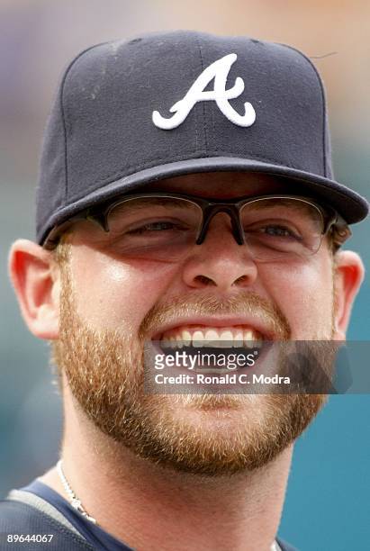 Brian McCann of the Atlanta Braves during batting practice before a MLB game against the Florida Marlins on July 30, 2009 at Land Shark Stadium in...
