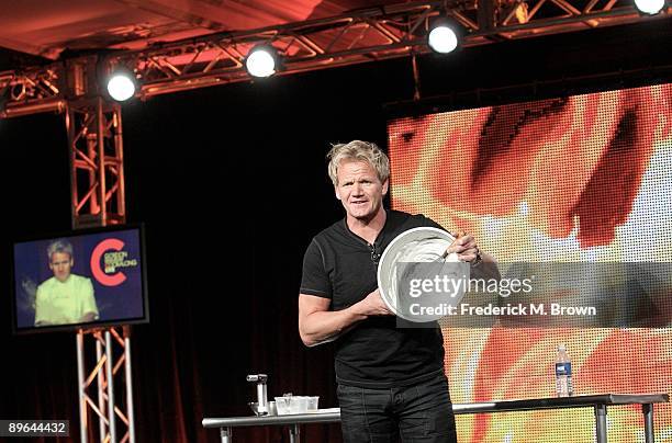 Head Chef Gordon Ramsay of the television show "Hell's Kitchen", "Kitchen Nightmares" and "Gordon Ramsay: Cookalong Live" speaks during the Fox...