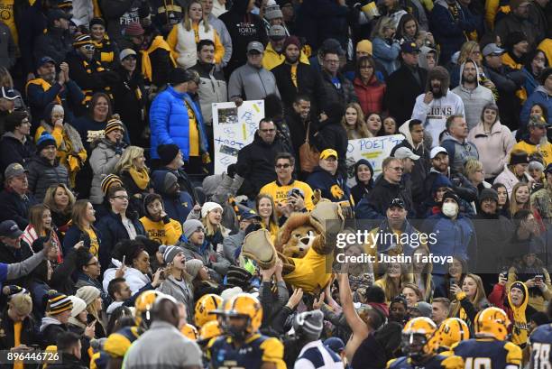 Texas A&M Commerce fans cheer during the Division II Men's Football Championship held at Sporting Park on December 16, 2017 in Kansas City, Kansas....