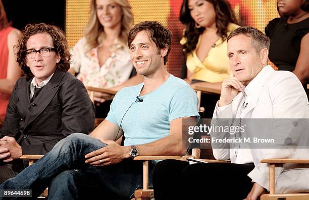 Co-executive producers Ian Brennan, Brad Falchuk and Dante Di Loreto of the television show "Glee" speak during the Fox Network portion of the 2009...