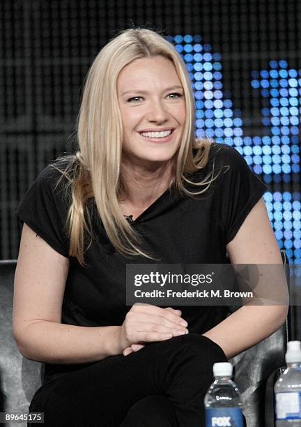 Actress Anna Torv of the television show "Fringe" speaks during the Fox Network portion of the 2009 Summer Television Critics Association Press Tour...