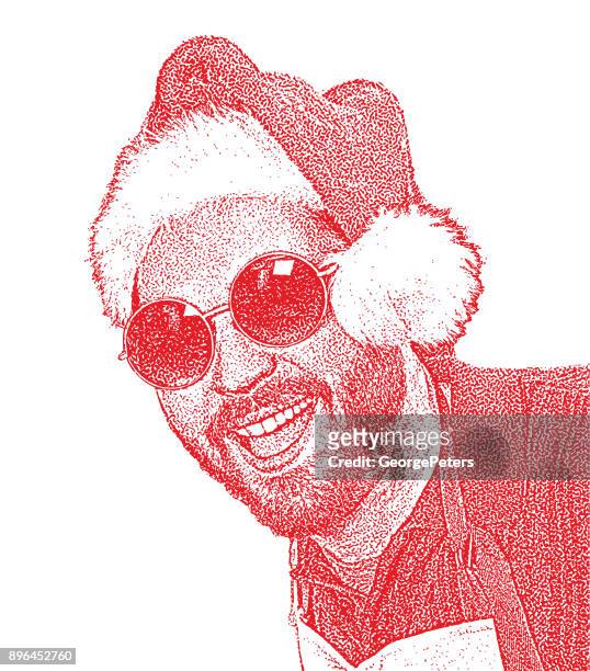 laughing young man wearing santa hat. - tache sang stock illustrations