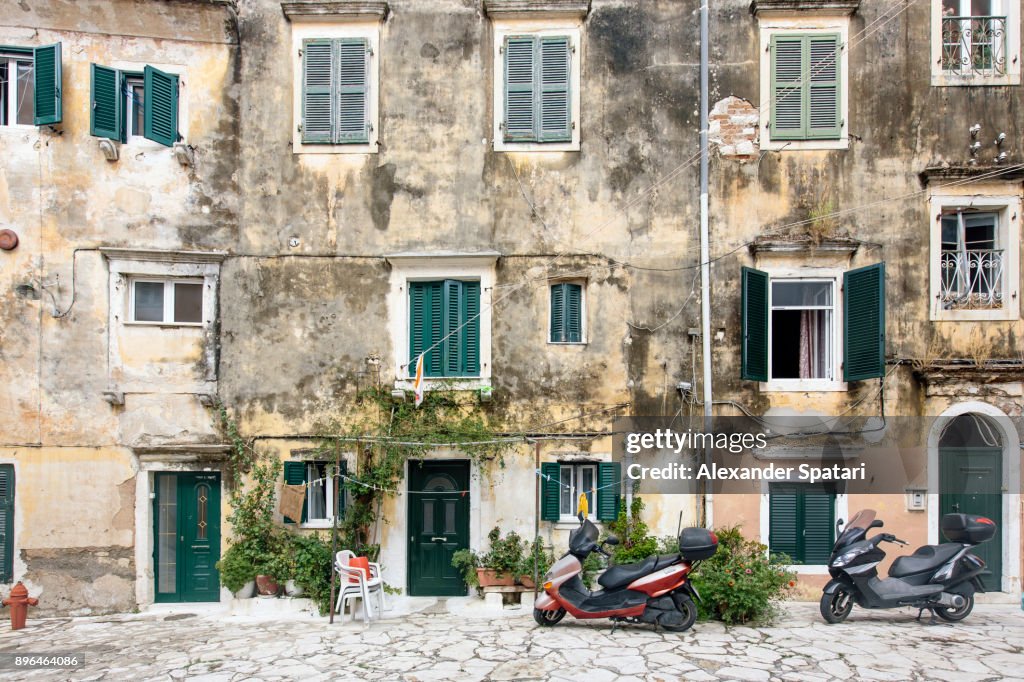 Old facades in Corfu Town, Corfu Island, Greece