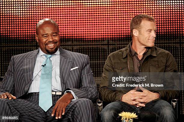 Actors Chi McBride and Mark Valley of the television show "Human Target" speak during the Fox Network portion of the 2009 Summer Television Critics...