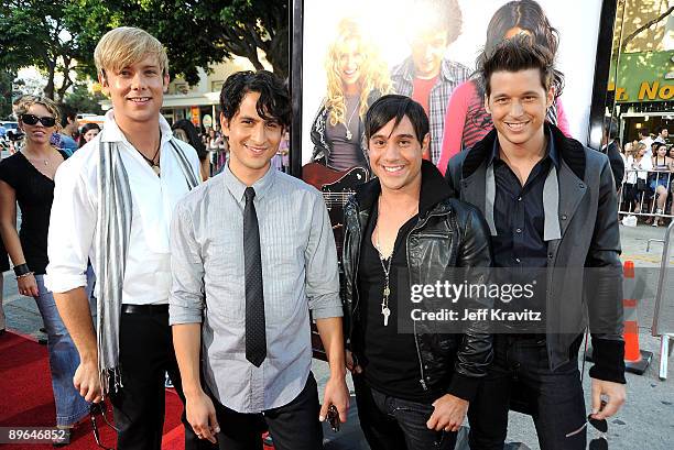 Musicians Andrew Lee, Jason Rosen, Michael Bruno and Alexander Noyes of Honor Society arrive at Summit Entertainment's premiere of "BandSlam" held at...