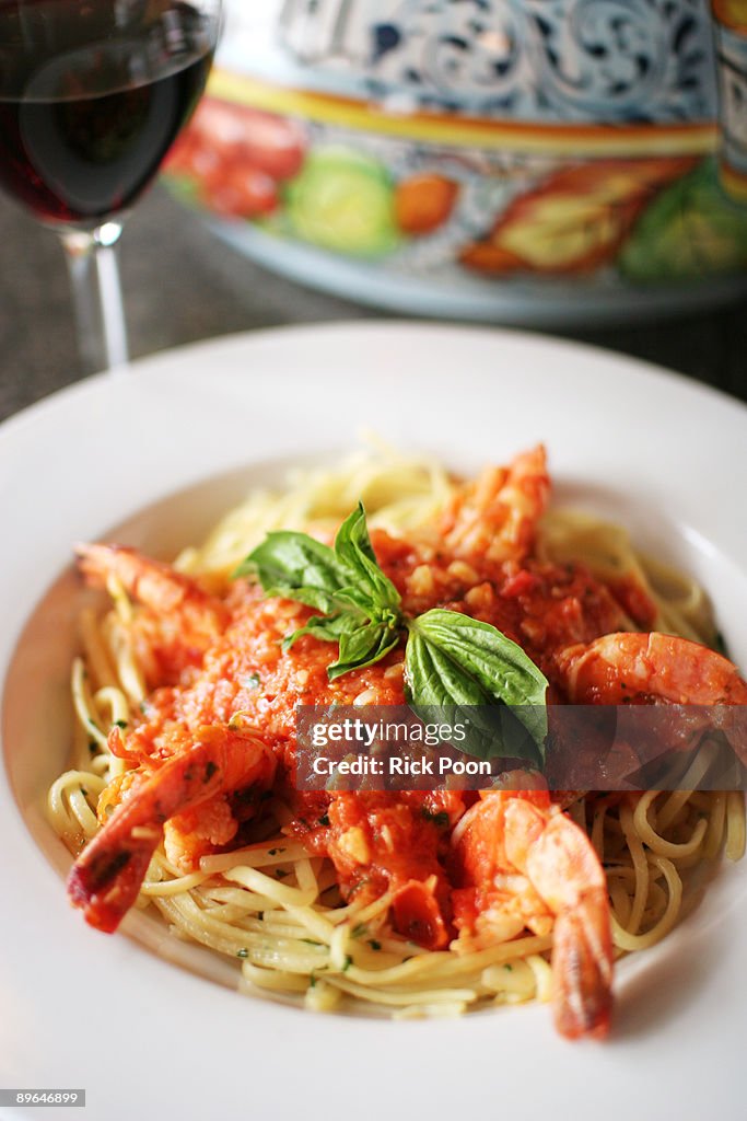 Shrimp linguini with tomato sauce
