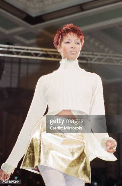 Naomi Campbell, models John Rocha at London Fashion Week 1993, 5th March 1993.