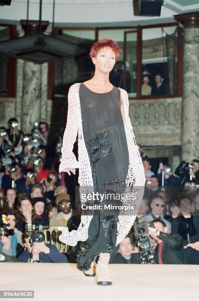 Naomi Campbell, models John Rocha at London Fashion Week 1993, 5th March 1993.