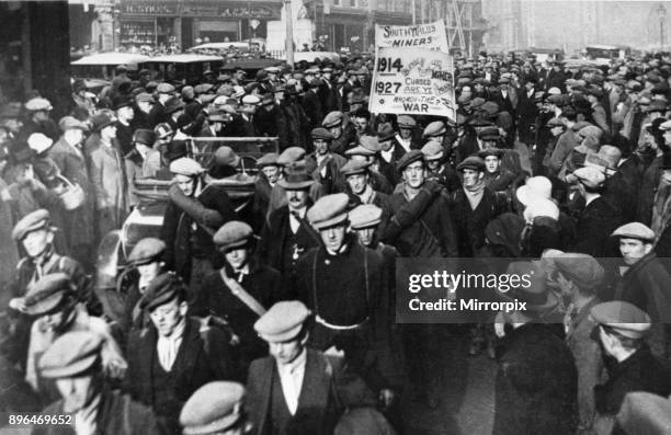 Unemployed South Wales Miners seen here in Reading during their hunger march from the Rhondda Valley to London to protest against the Ministry of...