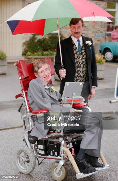 Stephen Hawking, CH, CBE, FRS, FRSA theoretical physicist. Pictured on his wedding day with new wife Elaine Mason after their wedding at Cambridge...