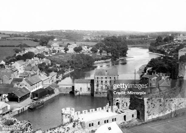 View of Pembroke, from the top go the Great Keep of Pembroke Castle. February 1939.