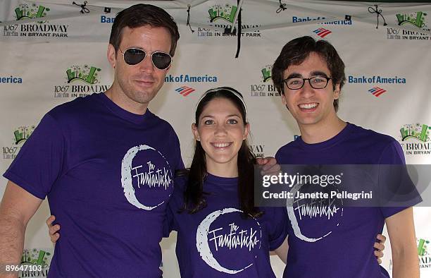 Lewis Cleale, Addi McDaniel and Jonathan Schwartz from the cast of The Fantasticks perform during the 2009 Broadway in Bryant Park concert series...