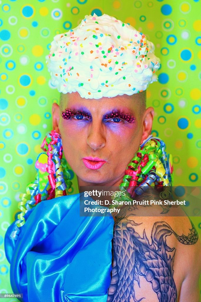 Colorful Kissy Cupcake Bizarre Drag Queen Man