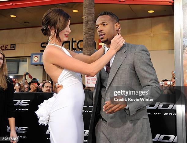 Actress Rachel Nichols and actor Marlon Wayans arrive at the special screening of "G.I. Joe: The Rise Of Cobra" held at Grauman's Chinese Theatre on...