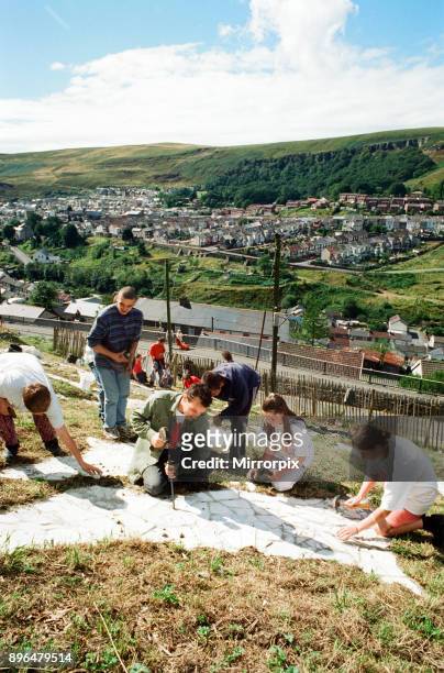 Huge Dragon made from recycled marble on the hillside in Blaenllechau. Residents in the village are hoping the environmental arts project, funded by...