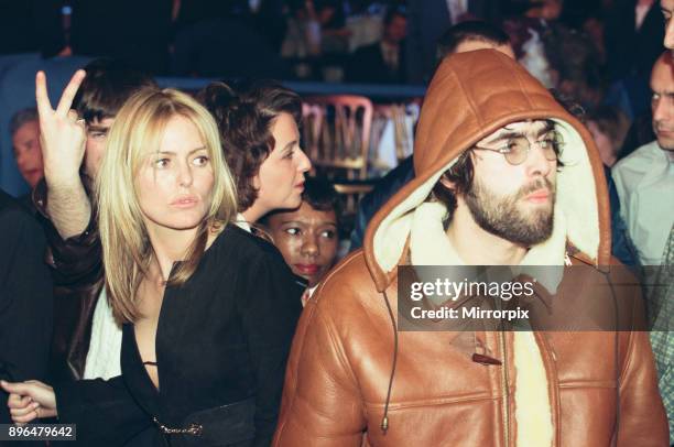 Liam Gallagher, singer with pop rock group Oasis, at The Brit Awards. Patsy Kensit is on the left of the picture. Picture taken 19th February 1996.