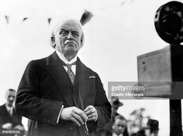 Former Prime Minister David Lloyd George, at the unveiling of the statue 'La Delivrance', by Emile Oscar Guillaume given by Lord Rothermere to...