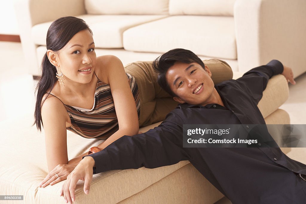 Couple together on couch