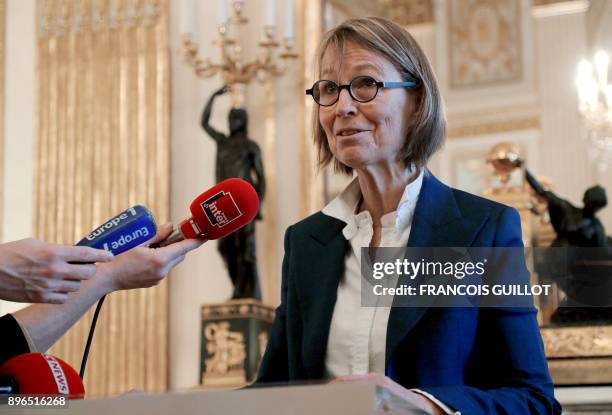 French Culture Minister Francoise Nyssen gives a speech following a meeting with heads of French public service broadcasters on December 21, 2017 at...