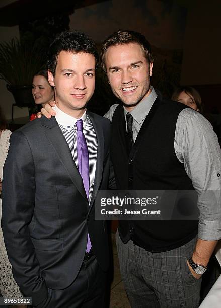 Actors Gaelan Connell and Scott Porter attend the after party for the Los Angeles premiere of "Bandslam" at Napa Valley Grille on August 6, 2009 in...