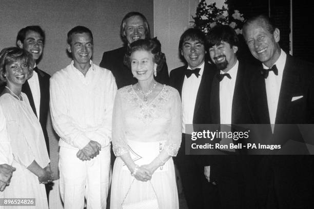 At the Royal Ascot Ball at Windsor Castle singer Sarah Payne, Prince Edward, actor Ian Charleson, Queen Elizabeth II, lyricist Tim Rice , composer...