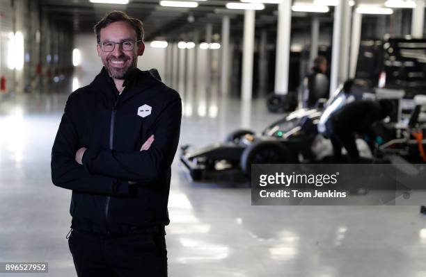 Bryn Balcombe, chief technical officer of Roborace, the proposed driverless motor-racing championship, poses for a portrait during a testing session...