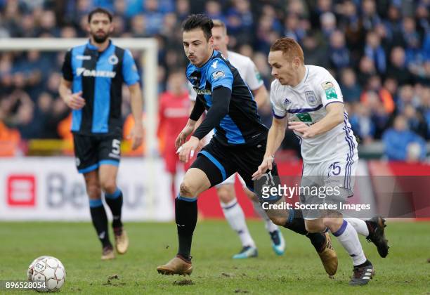 Dion Cools of Club Brugge, Adrien Trebel of RSC Anderlecht during the Belgium Pro League match between Club Brugge v Anderlecht at the Jan Breydel...