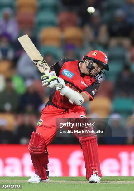 Brad Hodge of the Renegades bats during the Big Bash League match between the Hobart Hurricanes and the Melbourne Renegades at Blundstone Arena on...