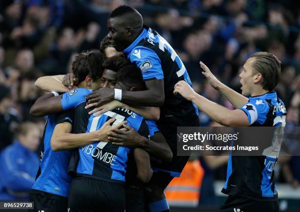 Jelle Vossen of Club Brugge celebrates 4-0 with Hans Vanaken of Club Brugge, Marvelous Nakamba of Club Brugge, Anthony Limbombe of Club Brugge, Ruud...