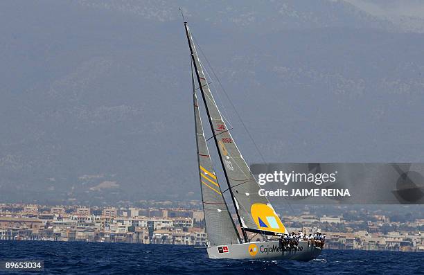 The yacht CAM sails on the fifth day of the Copa del Rey regatta, off the coast of Palma de Mallorca, on August 7, 2009.The Royal Family spends its...