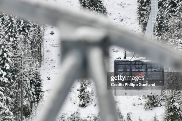 An aerial tramway of the new "Eibsee Seilbahn" cable car connection departs for the Zugspitze peak on the system's inauguration day on December 21,...