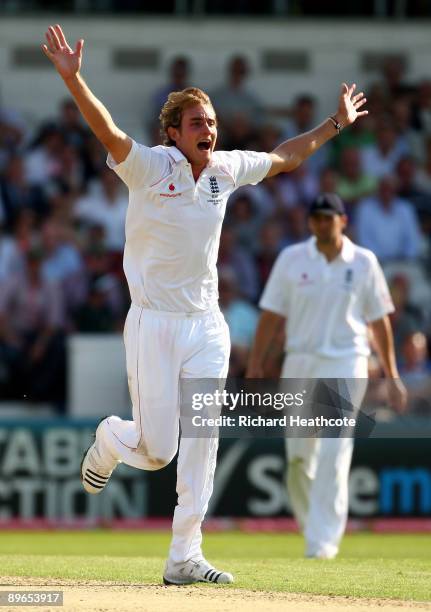Stuart Broad of England celebrates taking the wicket of Ricky Ponting during day one of the npower 4th Ashes Test Match between England and Australia...