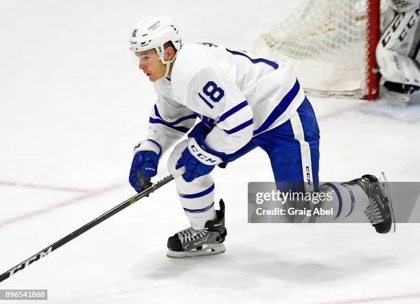 Ben Smith of the Toronto Marlies skates up ice against the Manitoba Moose during AHL game action on December 17, 2017 at Ricoh Coliseum in Toronto,...