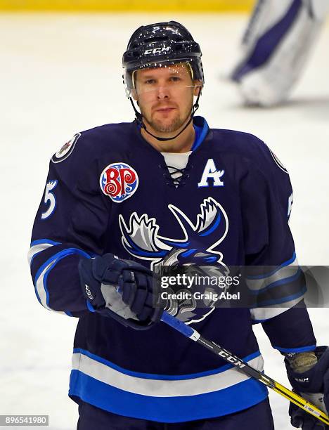 Vincent LoVerde of the Manitoba Moose skates in warmup prior to a game against the Toronto Marlies on December 17, 2017 at Ricoh Coliseum in Toronto,...